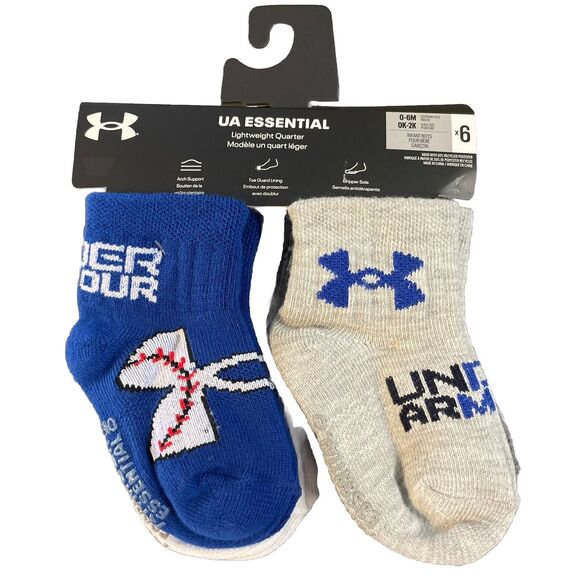 Under Armour kids lightweight quarter Red and Gray Socks 6 pk size 0-6 M New - Picture 1 of 6
